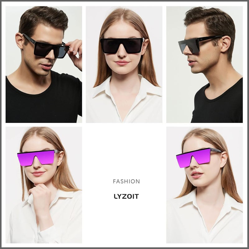 LYZOIT Square Oversized Sunglasses for Women Men Big Flat Top Fashion Shield Large UV Protection Rimless Shades - Image 5
